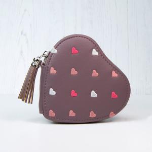 Trending Subtle Mulberry Heart Shaped Purse with Faux Leather Tassel